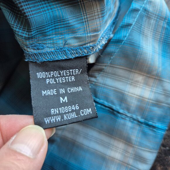 KUHL Outdoor Camping Button-Up Shirt Lightweight Blue Plaid Long Sleeve Pocket - Picture 10 of 14
